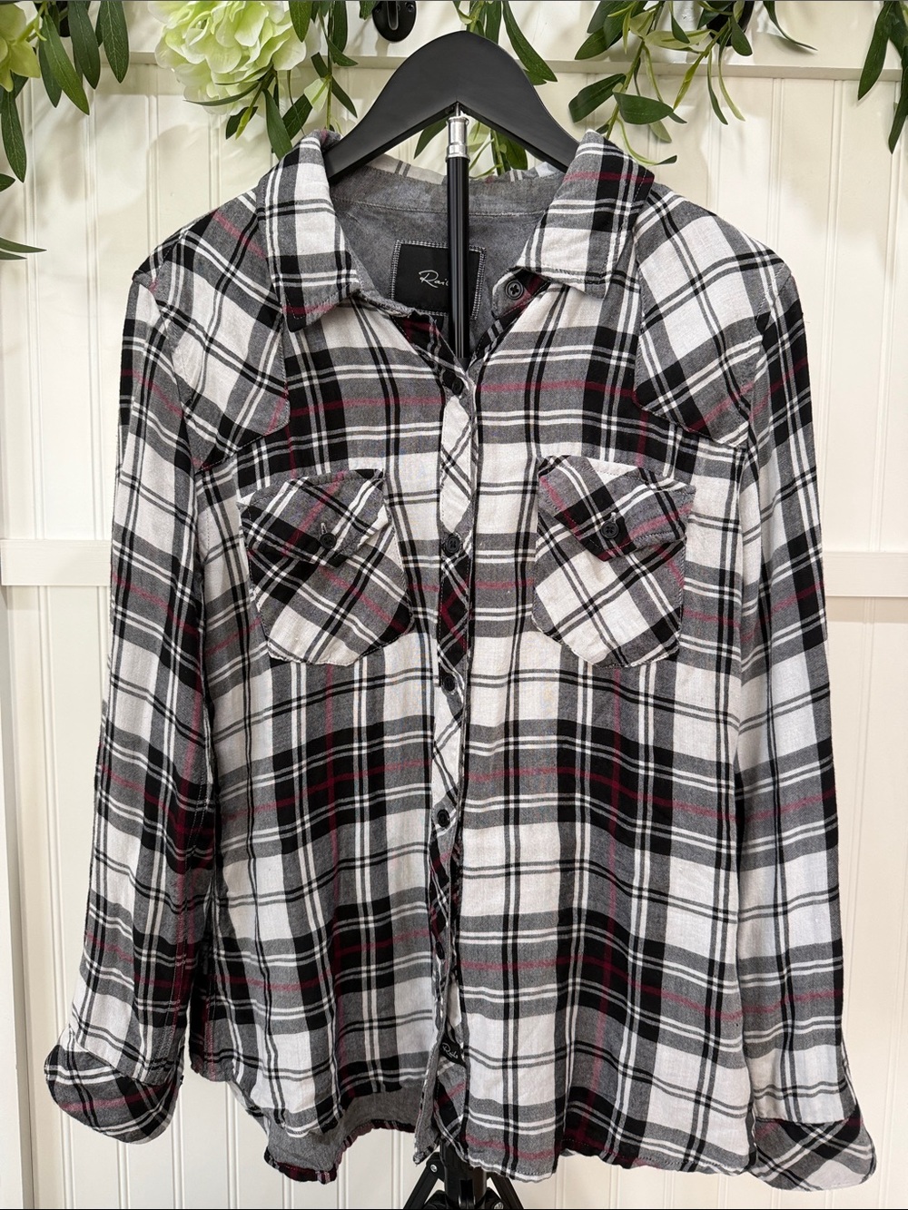 #951 RAILS Black, White & Red Plaid Button-Down Shirt with Super Soft Lining